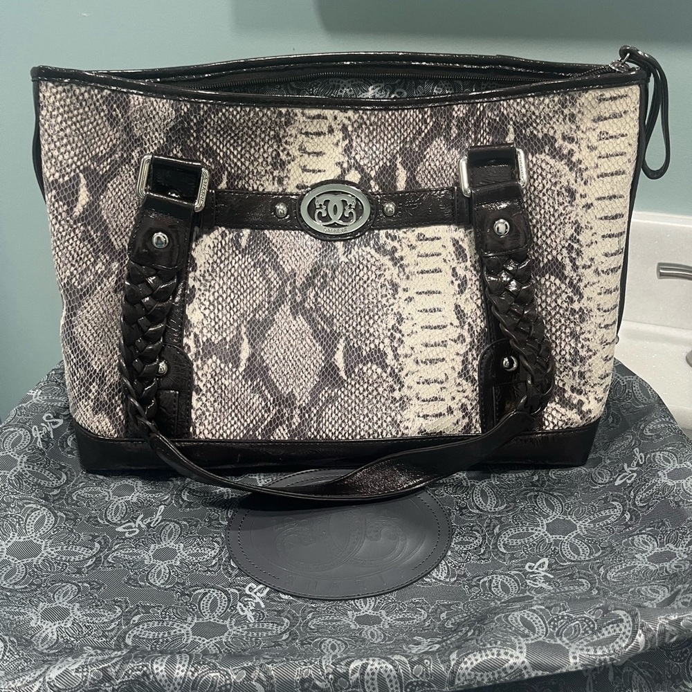 Sharif Black and White Snakeskin Tote Bag